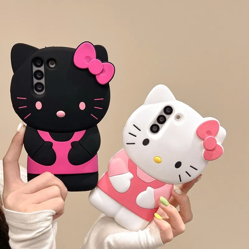 Cute Black Overalls Hello Kitty Case for Samsung Galaxy S26 Ultra, Compatible with S23/S22/S21 Plus & S20, Shockproof TPU Bumper Cover